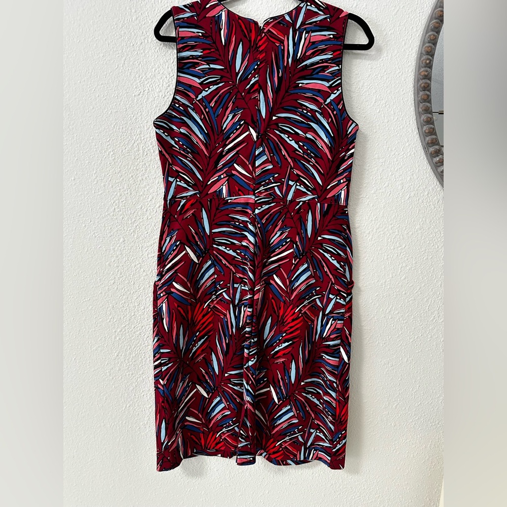 Lands' End Vibrant Red and Blue Leaf Print Midi Dress - Picture 5 of 6